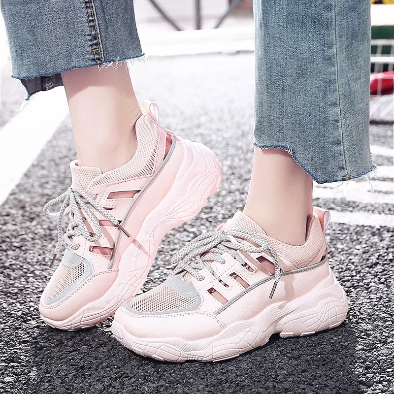 

Thick Bottomed Mesh Dad Shoes Women's 2019 Versatile Summer Hollow out Breathable Sports Casual Network Shoes Running