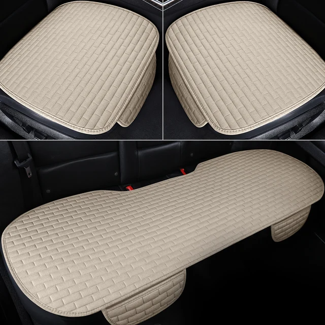 Car seat cover front/rear flax seat protect cushion automobile seat cushion protector pad car covers mat protect Beige 1set