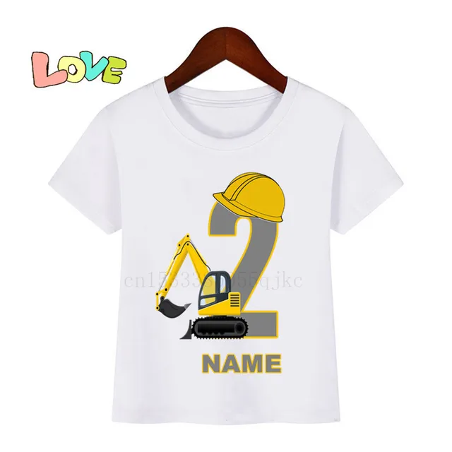 Baby Kids Cartoon Excavator Birthday Number Name Print T Shirt Children Birthday T-shirts Boy&Girl Funny Gift Tshirt Present 12