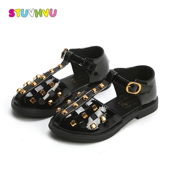 

2020 Summer New Girls Shoes Sandals Fashion Rivet Hollow Leather Girls Princess Shoes Black Kids Sandals Toddler Children Shoes