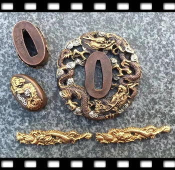 

Set Brass Katana Accessory Handguard For Japanese Sword/Wakizashi Dragon Theme DIY Fittings TSUBA+FUCHI+KASHIRA+MENUKI