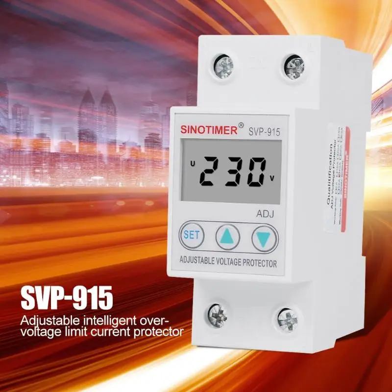 SVP-915 230V 63A автоматическое восстановление перенапряжения Защита от перепада напряжения Выключатель со релейный выключатель защитное устройство с ЖК-дисплей