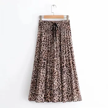

2018 Autumn WOMEN'S Dress Western Style Leopord Pattern Pleated Skirt G