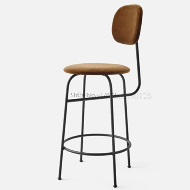 

Nordic Bar Chair Fabric Light Luxury Postmodern High Stool Wrought Iron Bar Stool Cafe Lounge Bar Simple Backrest