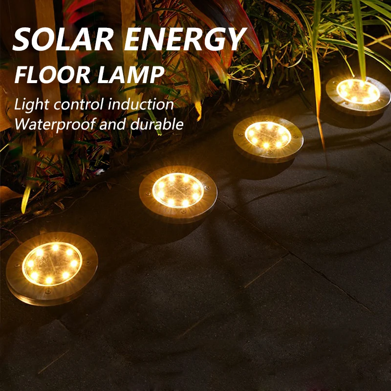 

Solar Underground Light Colorful 8Led Courtyard Outdoor Waterproof Stainless Steel Garden Decoration Landscape Lawn Ground Plug