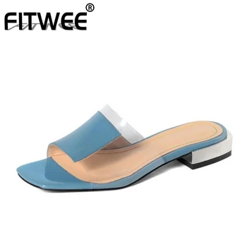 

FITWEE New Woman Sandals Real Leather Pvc Woman Summer Shoes Patchwork Flat Heel Shoes Woman Holiday Footwear Size 34-41