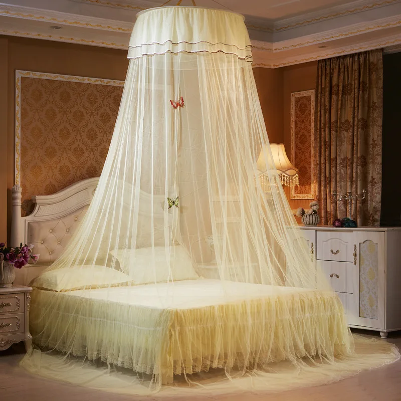 

Yellow 5 Colors Elegant Round Lace Insect Bed Canopy Netting Curtain Dome Mosquito Net New House Bedding Summer High Quality
