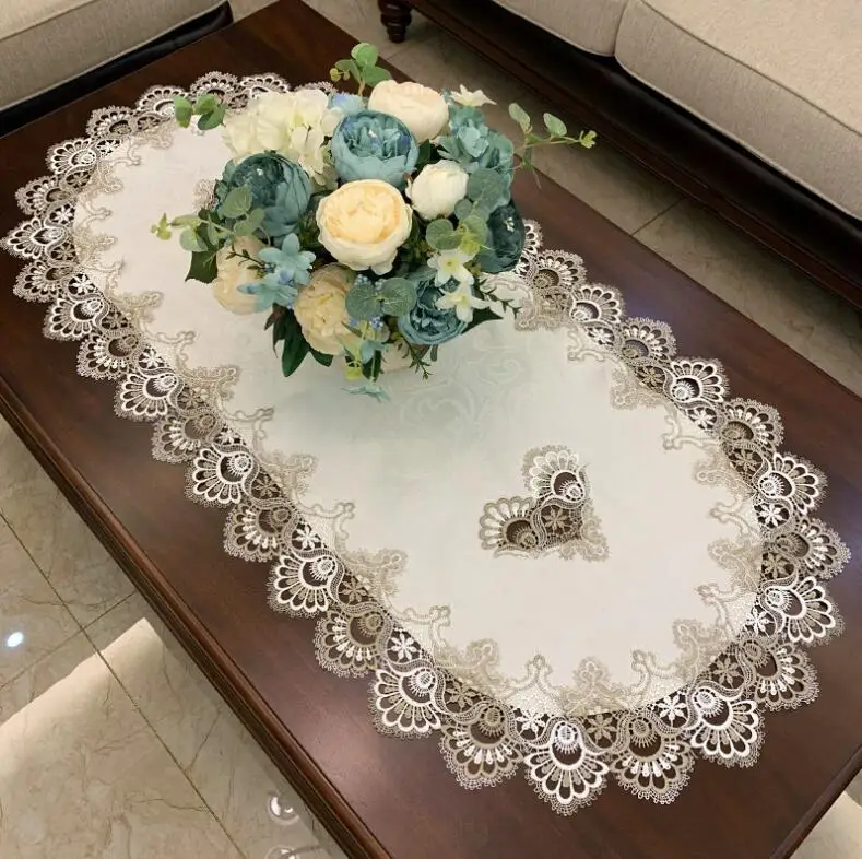 European Oval Vintage Embroidered Lace Rectangular Tablecloth Floral Table Cloth Mat Decoration For Wedding Party Runner | Дом и сад
