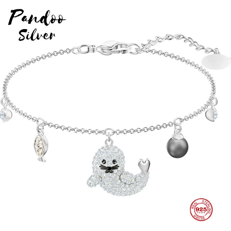 

PANDOO Fashion Charm Pure 925 Silver Original 1:1 Copy, Cute Dolphin Fashion Exquisite Bracelet Female Luxury Jewelry Gifts