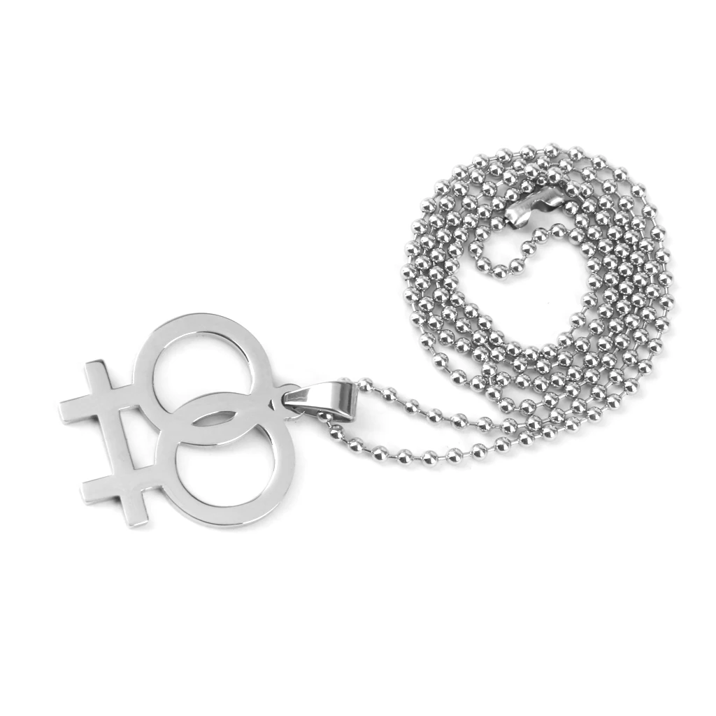 Novelty Gay Pride Necklace Lesbian Double Female Symbol Statement Pendant