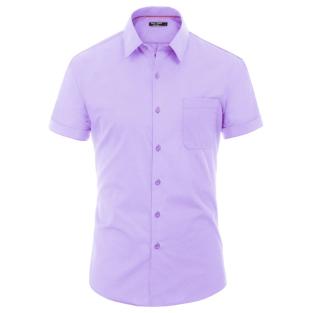 Mauve Мужские одноцветные рубашки с коротким рукавом от PAUL JONES, летние повседневные рубашки с квадратным воротником на пуговицах PJ0189 - Цвет: Mauve
