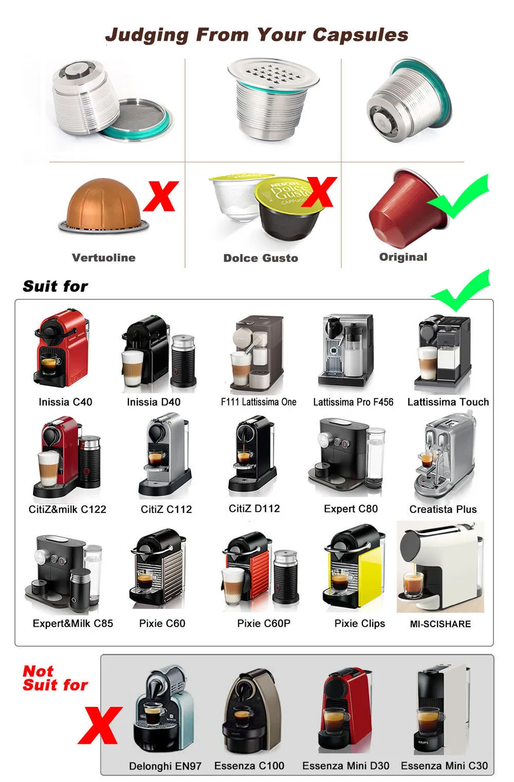 Многоразовые капсулы, нержавеющая сталь, 9 многоразовых подушечки для + 3 трамбо