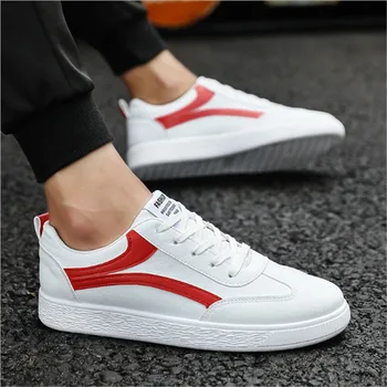 

Men's Vulcanize Shoes Sneakers PU Teenager College School Boy Men lacing Shoe Sneaker Footwear Flat heel round head Casual cotto