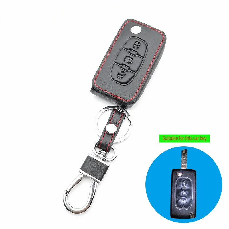 

3 button leather car remote key case key cover for PEUGEOT 407 307 308 607 for Citroen C4 C5 remote control car keys accessories
