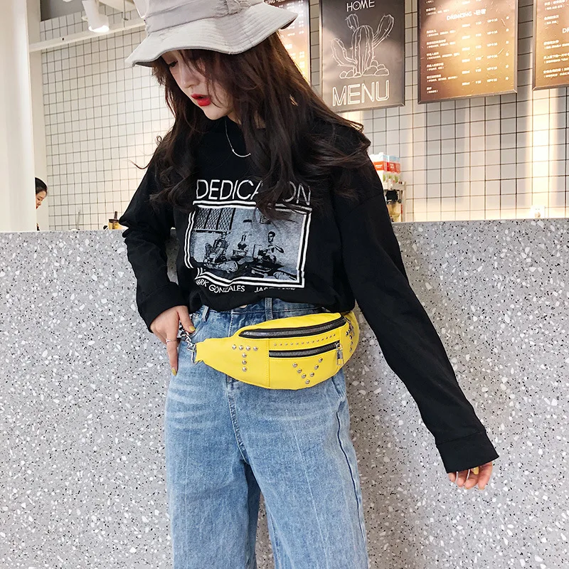 

New Arrival Fashion Pu Rivet Small Pockets Women's 2019 New Style GIRL'S Shoulder Bag Korean-style Chest Pack Cross-body WOMEN'S