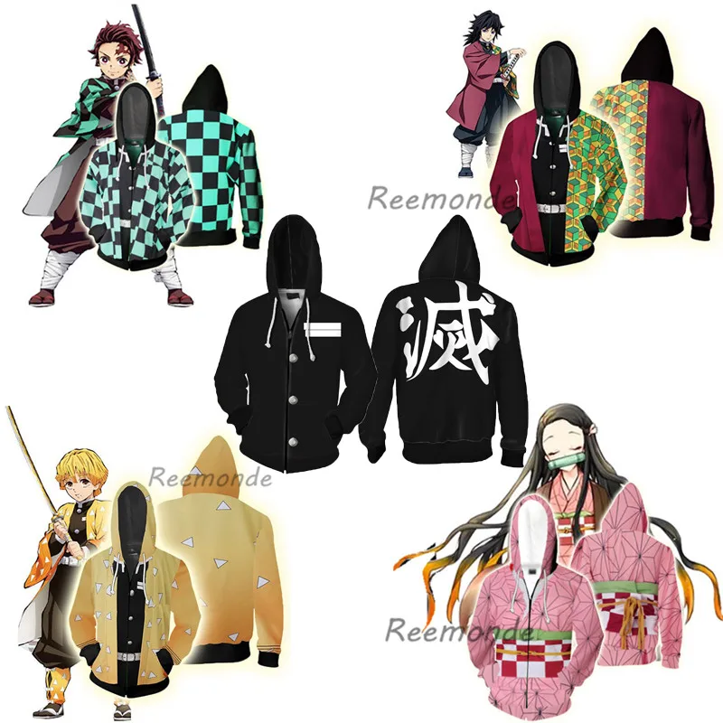 Newest Anime Demon Slayer Hoodie Costume Kamado Tanjirou Kamado Nezuko Kochou Shinobu Cos Hoodies Black Kawaii Tops Unisex