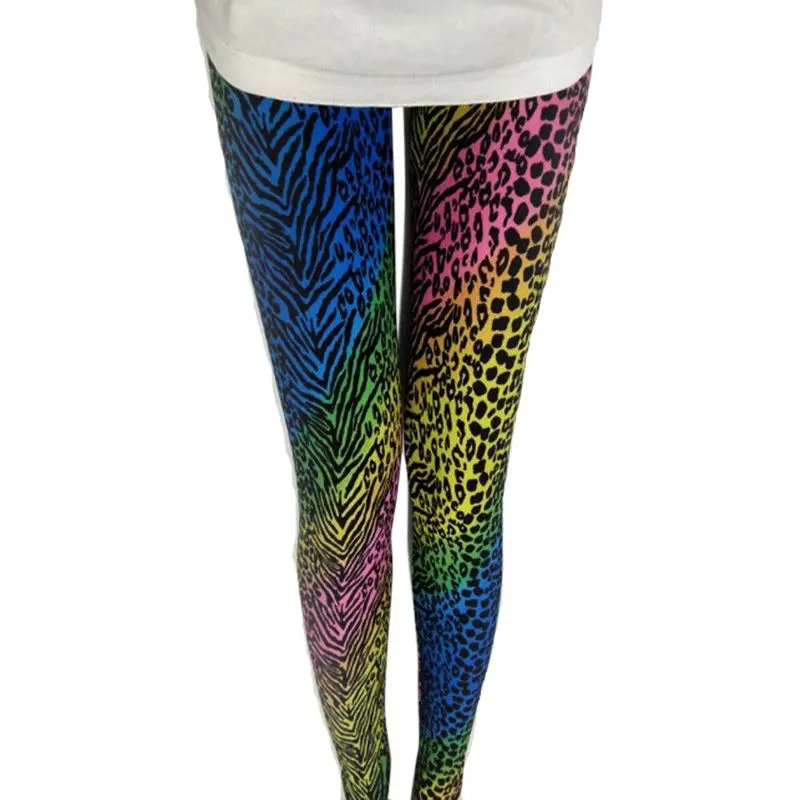 Popular Color Neon Leopard Print Leggings Female Stretch Milk Silk Pants Neon Zebra Leopard Leggings