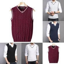 Мужской свитер на весну и осень, Мужской пуловер без рукавов, мужская куртка, приталенный Повседневный Вязанный свитер размера плюс, шерстяной жилет