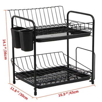 

Hot Dish Rack Set 2-Tier Kitchen Organizer Tools Plate Spoon Storage Frame Steel Drain Bowl Rack Kitchen Dish Shelf