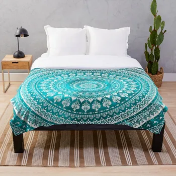 

Mandala Turquoise Blanket Wool Flannel Plush Blanket Bedspread For office Sherpa Blanket Couch Quilt Cover Travel