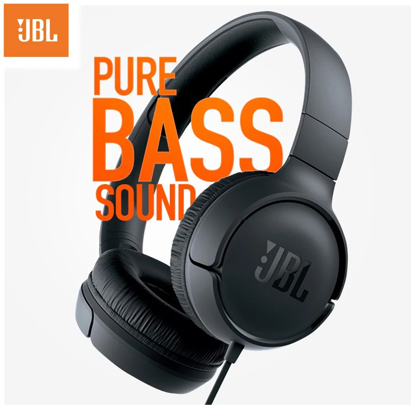 Оригинальные проводные наушники JBL T500 с чистым басом, наушники для спортивной игры, гимнастики, складные наушники, 1 кнопка, светильник с микрофоном