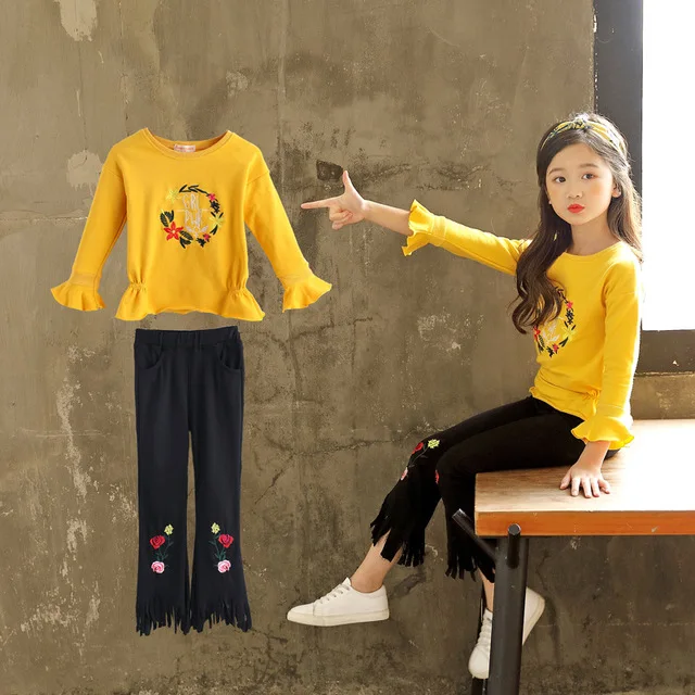 

Floral Pants Outfits baby girl clothes Toddler Kids Baby Girl Thanksgiving T shirt Costume Outfits Set roupa infantil menino