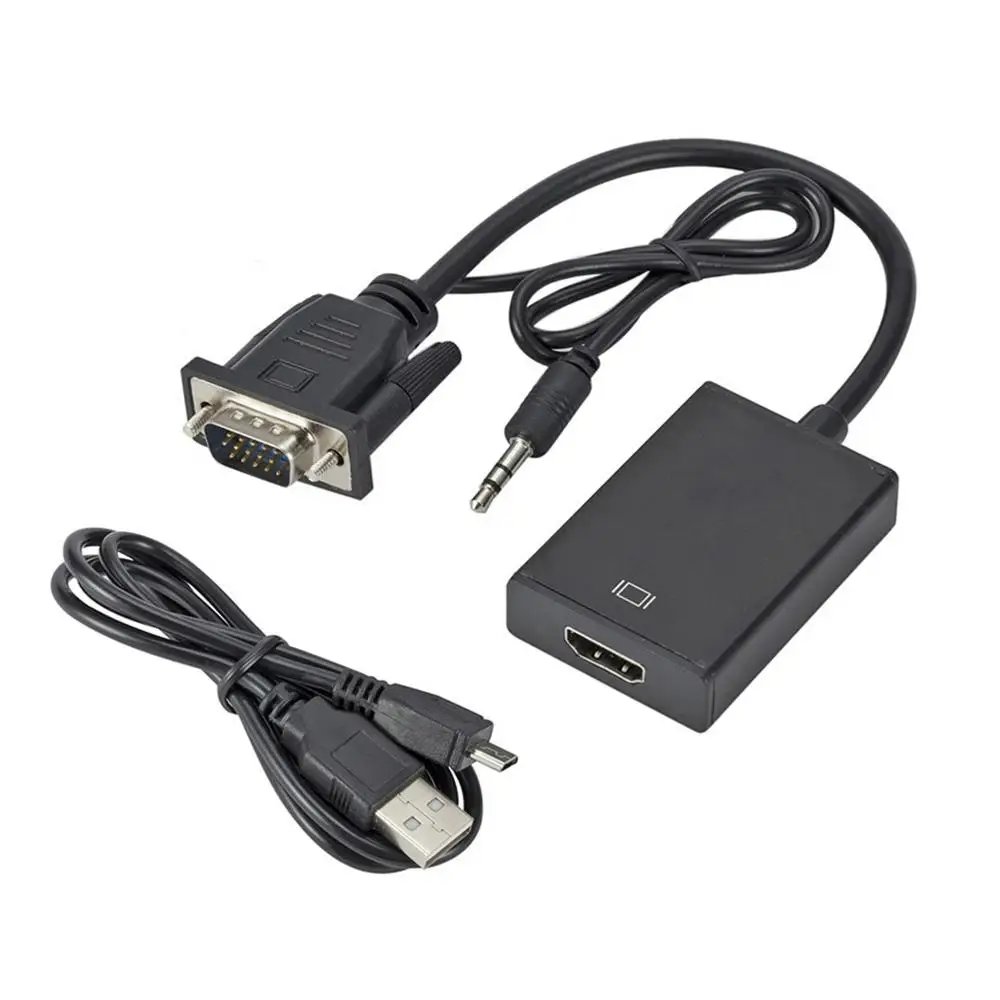 

VGA to HDMI Converters 1080P VGA to HDMI PC Male to HDMI Female Video Converter Adapter Cable 3.5mm Audio with USB HDTV TV AV