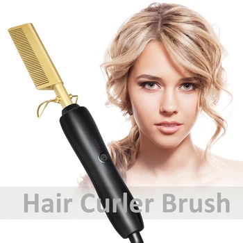 

Honglin Hair Straightener Electric Comb Wand Hair Curling Irons Hair Curler Comb Hot Straightening Electric Comb Styling Tools