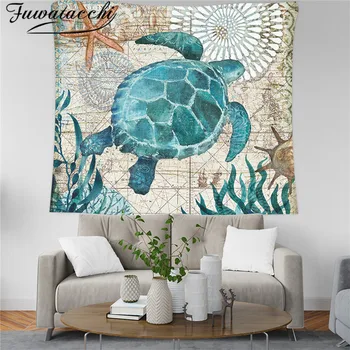 

2020 New Marine Style Sea Turtle Wall Tapestry Sea Horse Pattern Home Decorative Tapete Bedroom Blanket Table Cloth Yoga Mat