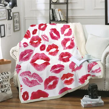

Sexy Women Red Lips Print Double Velvet Home Sofa Watching Blanket Sherpa blanket For Beds Warm Fleece Camping Blanket Quilt