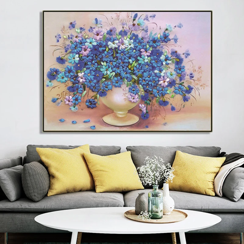  Youran DIY Diamond Mosaic Painting Elegant Blue Flowers Vase Dining Room and Sitting Room Bedroom W - 4000370051439