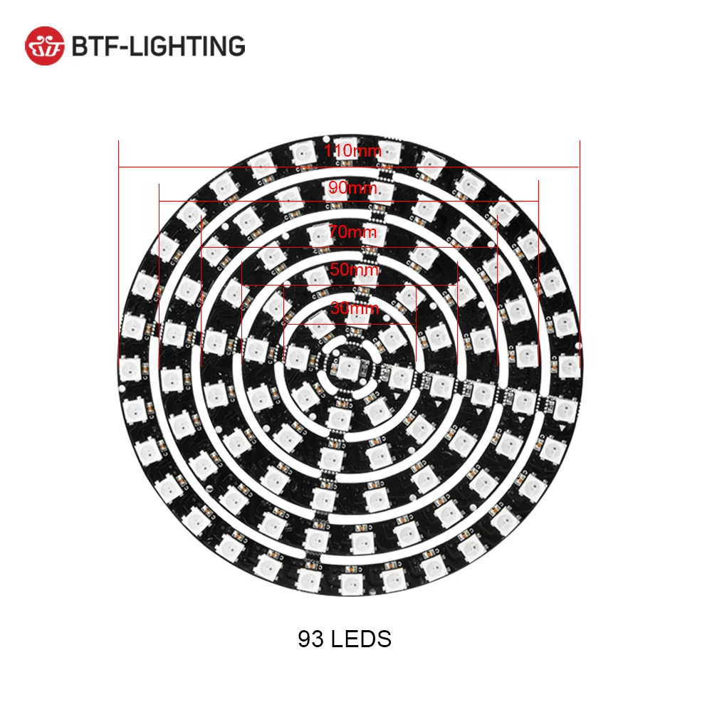 WS2812B DIY RGB светодиодный кольцо 37/93/241 Пиксели WS2812 круглый модули SK6812 5050 встроенный RGB адресуемых DC5V СВЕТОДИОДНЫЙ круг Arduino кольцо - Испускаемый цвет: 93 Leds Black PCB