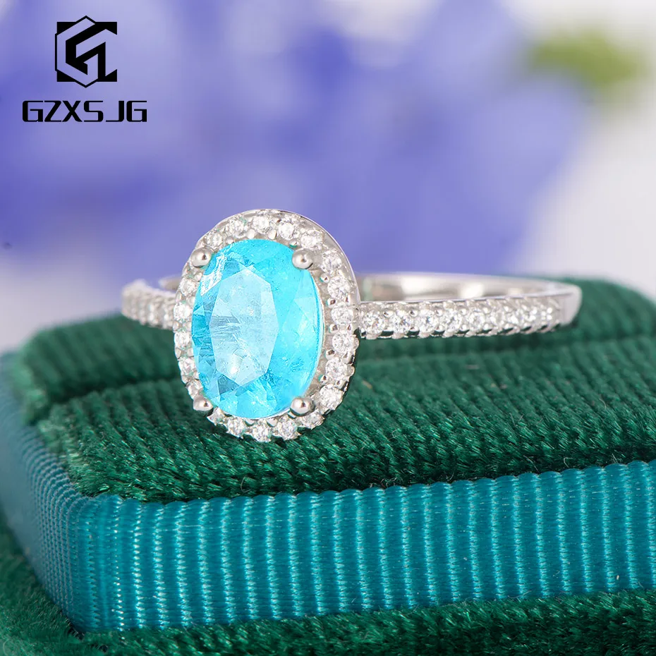 GZXSJG Brazilian Paraiba Tourmaline Gemstones Ring for Women Solid 925 Sterling Silver Oval 6x8mm blue Tourmaline Ring Size 10 GZXSJG Brazilian Paraiba Tourmaline Gemstones Ring for Women Solid 925 Sterling Silver Oval 6x8mm blue Tourmaline Ring Size 10