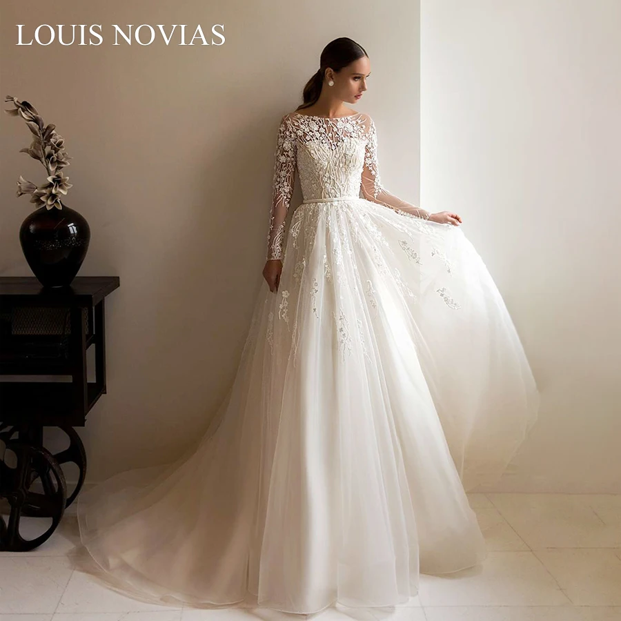 Свадебное платье Louis Novias с длинным рукавом изысканная вышивка Дворцовый мечты