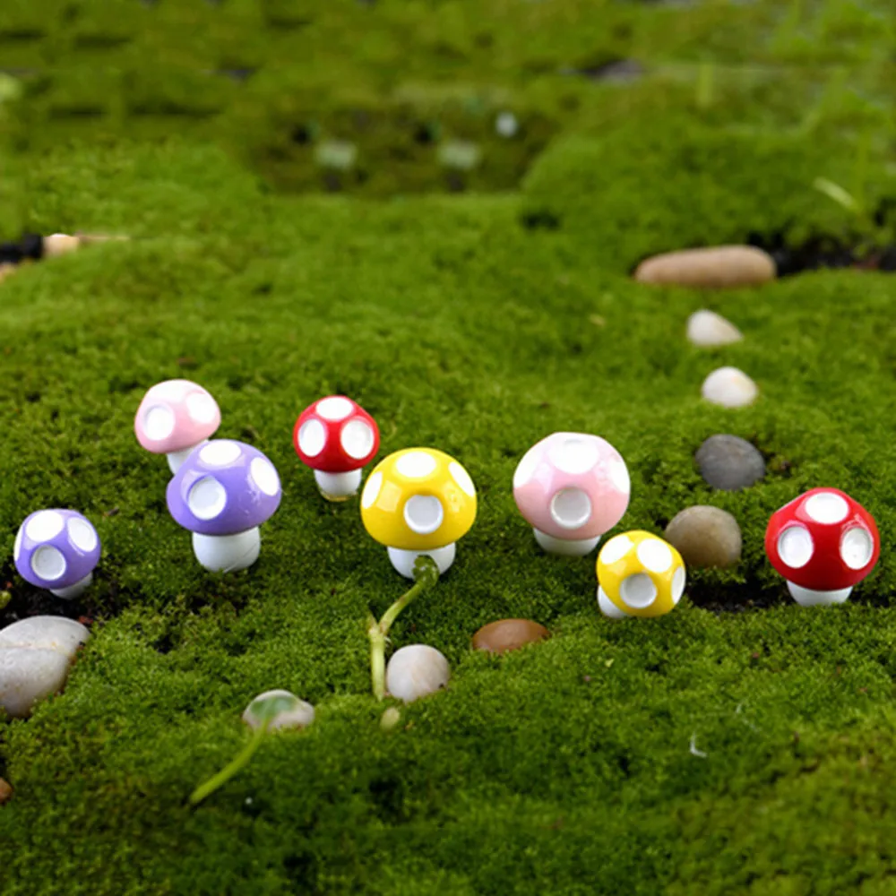10 шт. садовый орнамент мини украшения гриб изделия из смолы грибы статуэтки для террариума Феи сад миниатюры в продаже