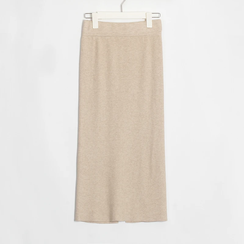 Wixra New Solid Pencil Skirts Elegant High Waist Mid-Calf Split Skirt Ladies Bottom Autumn Winter