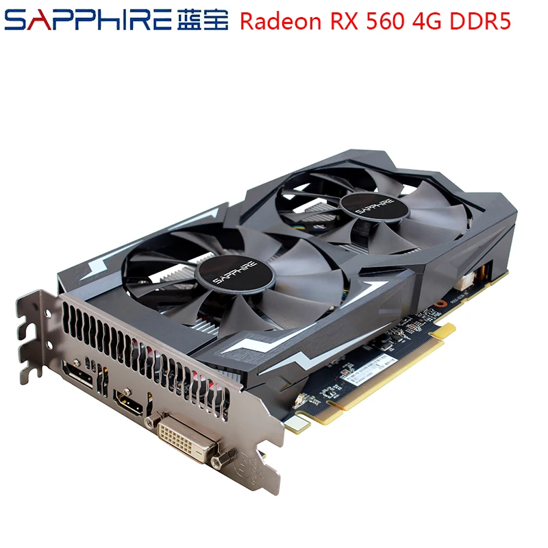 Видеокарта SAPPHIRE AMD Radeon RX 560, 4 Гб, 128 бит, GDDR5, PCI, настольная, RX560, видеокарта для использованных карт, игровой компьютер, ПК