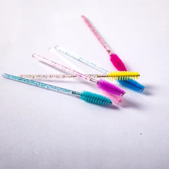 

50pcs Disposable Eyebrow Eyelash Brush Applicator Shiny Crystal Rod Nylon Head Solid Cosmetic Makeup Brush Beauty Tools