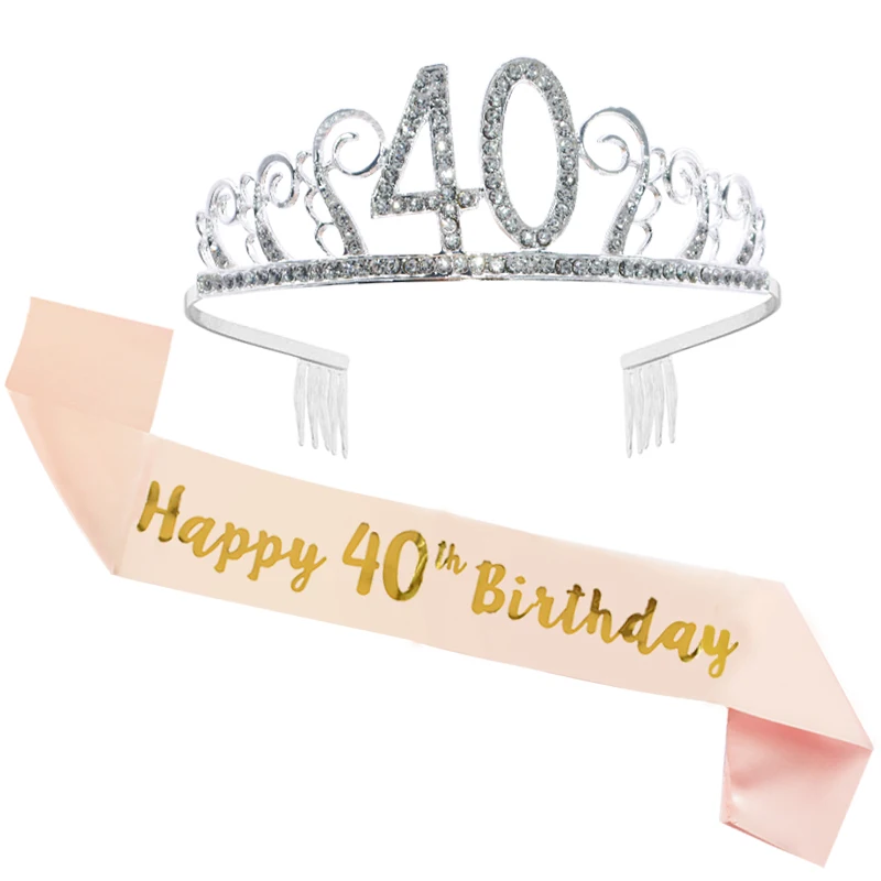 Gold Silver Glitter Birthday Sash Rhinestone Tiara 18th Crystal Crown Birthday Queen Satin Ribbon Sash For Birthday Party Decor