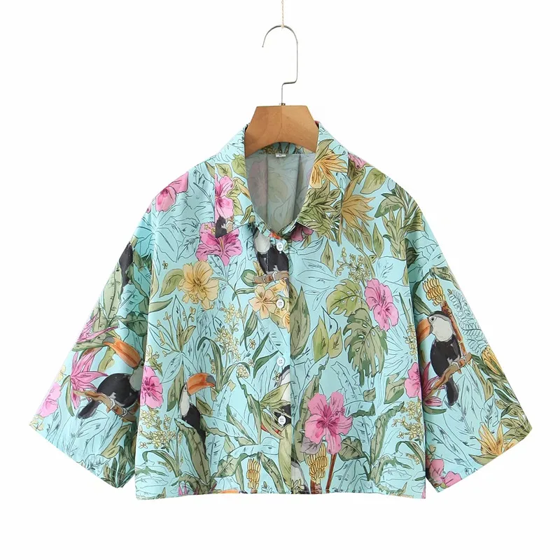 Merodi-Camisas curtas com estampa floral feminina, blusa