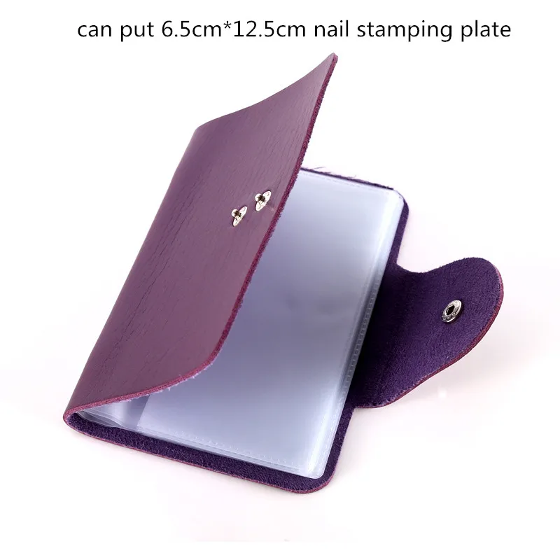 1pc Nail Stamping Plate Holder Case Round Square Rectangular 20 Slots Professional Manicure Nail Art Plate Organizer Bag - Color: purple