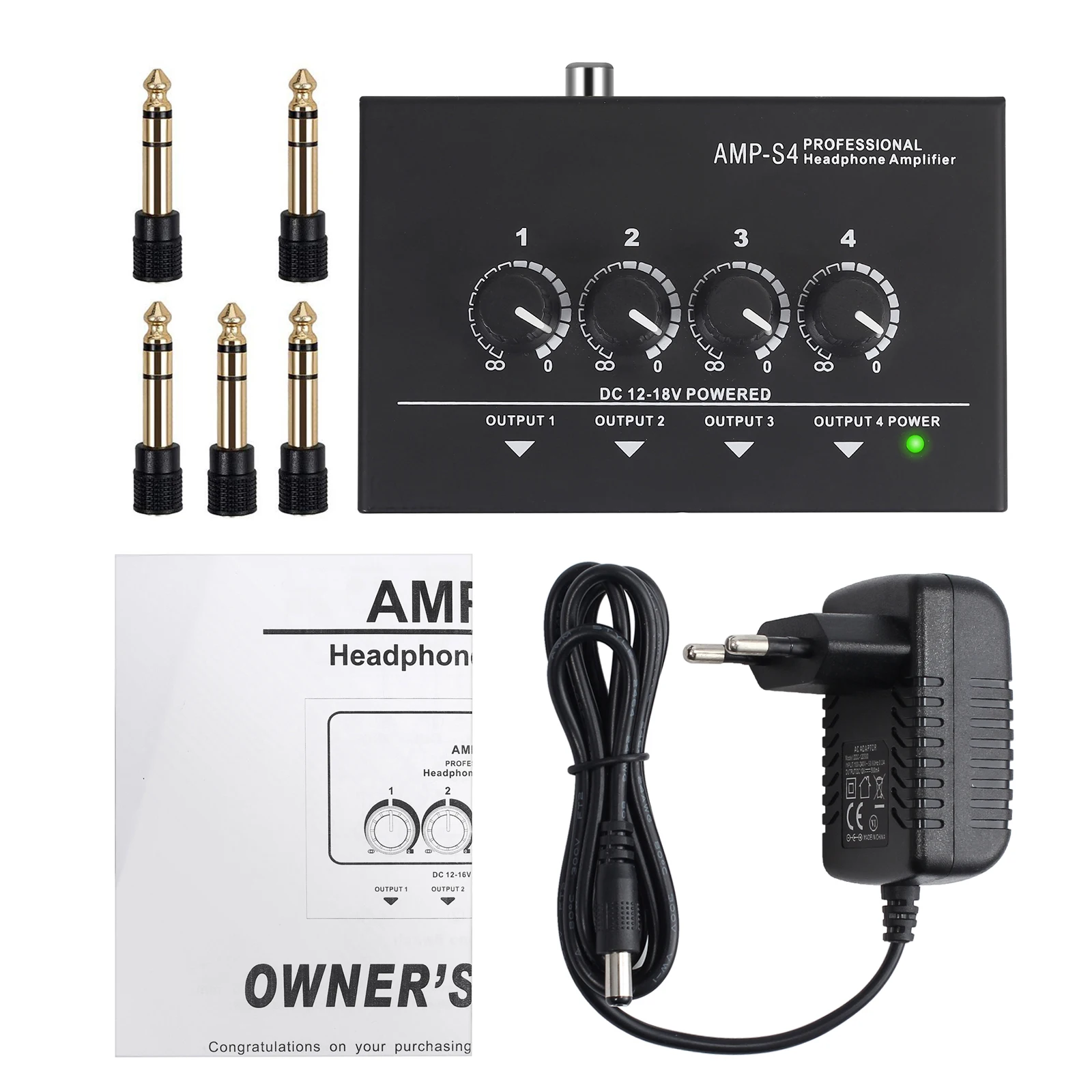 eSYNiC Headphone Amplifier With 4 Channel Portable Stereo TRS Headphones Output Jack and TRS Audio Input for Stage Applications