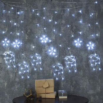 

Garland "Fringe" 2.4 x 0.9 m with attachments "Deer", IP20, transparent thread, 138 LED, white glow, 8 modes, 220 V
