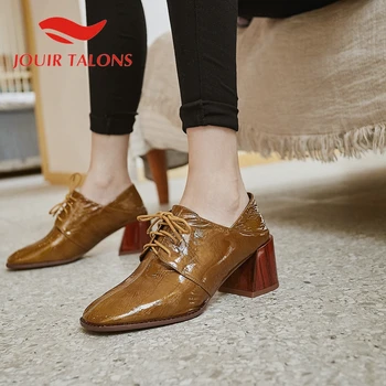 

JOUIR TALONS 2020 New Design Big Size 43 Genuine Leather Women Pumps Square Toe Hoof Heel Pumps Spring/Autumn Office Woman Shoes
