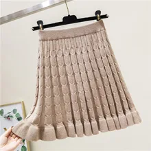Женская Зимняя юбка плиссированная опрятная бамбуковая стильная юбка для девочек Осенняя Милая трапециевидная мини вязаная юбка-свитер с высокой талией