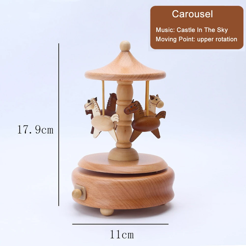 Carousel Musical Box Wooden Music Box Wood Crafts Retro Birthday Gift Vintage Home Decoration Accessories Valentine's Day Gift music box carousel music box