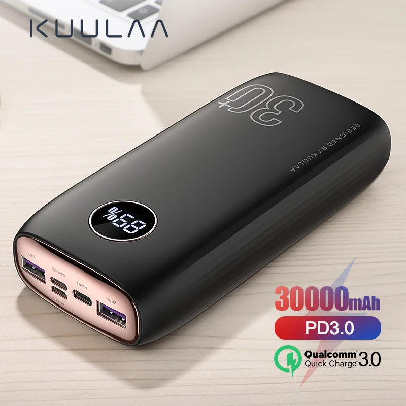 KUULAA power Bank 30000 mAh usb type C PD Быстрая зарядка+ Quick Charge 3,0 power Bank 30000 mAh Внешняя батарея для Xiaomi iPhone