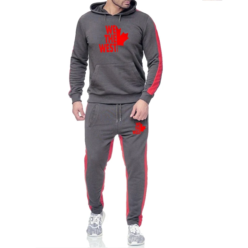 Grey 2 Зимние мужские комплекты, спортивный костюм, для бега, Chandal Hombre, спортивный костюм, Повседневный свитер с капюшоном, штаны, хлопок, Ropa Hombre, толстовка - Цвет: Grey 2