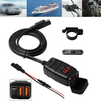 

12V Adapter Digital Voltmeter Data Transmission Easy Install Dual USB Phone Charger Square ATV Motorcycle Accessories Universal