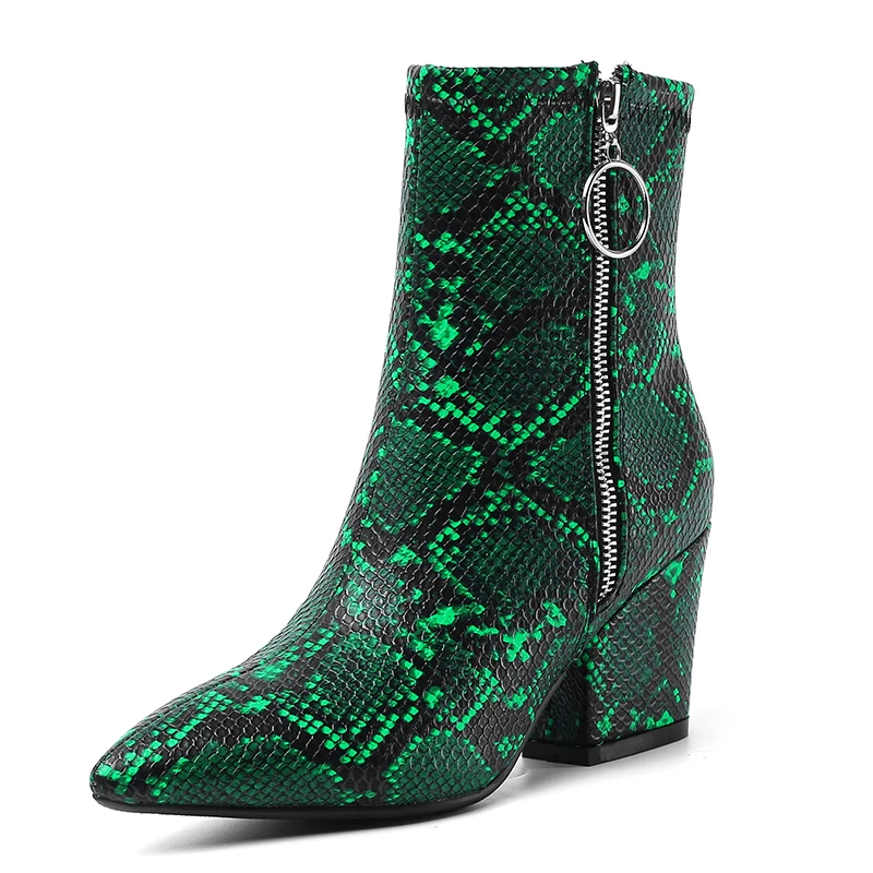 

Lucyever Women's Ankle Boots 2020 Autumn Winter Fashion Side Zipper Chunky Heels Snakeskin Genuine Leather Shoes Plus Size 34-43